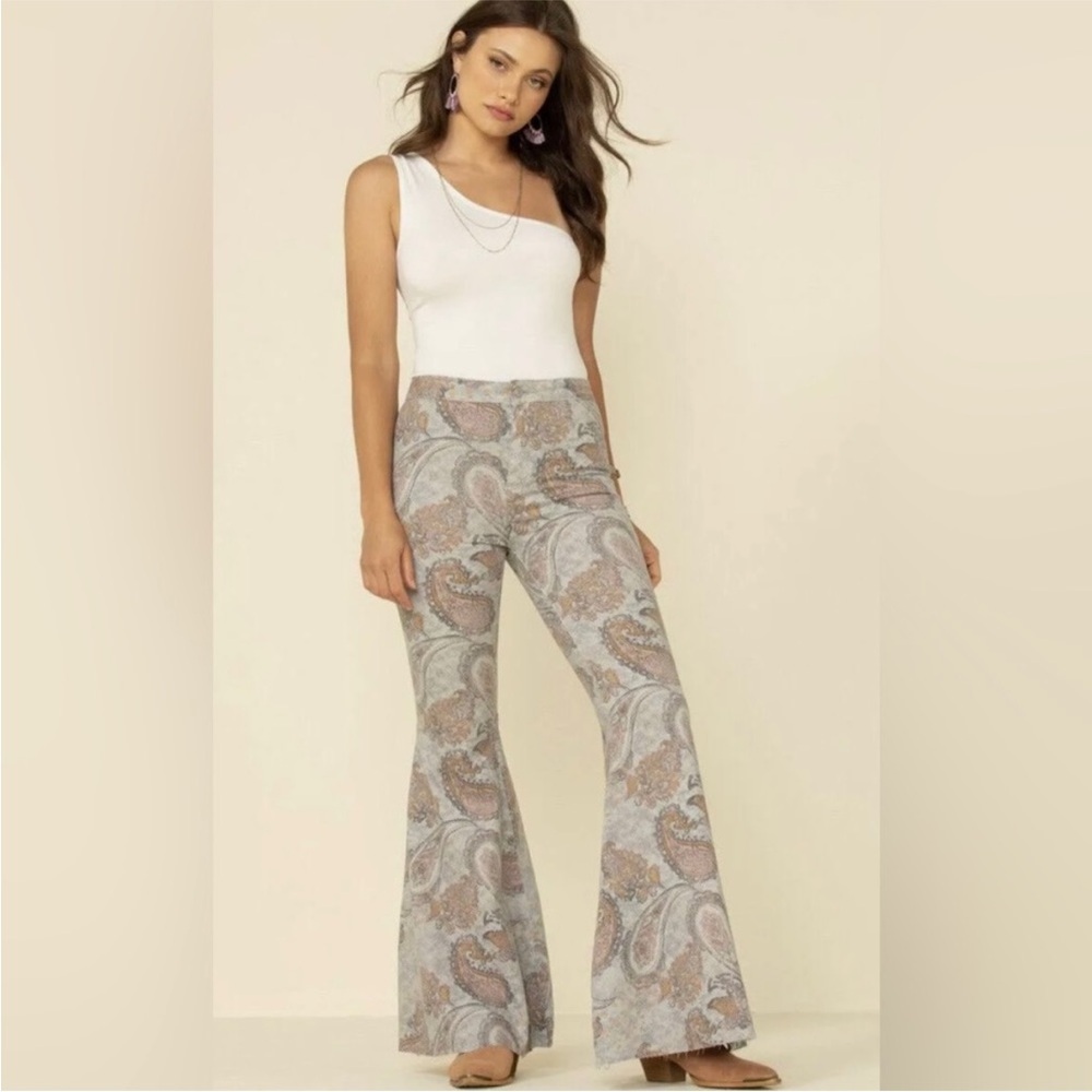 We The Free Just Float on Paisley Flare Pants - Gray and Brown